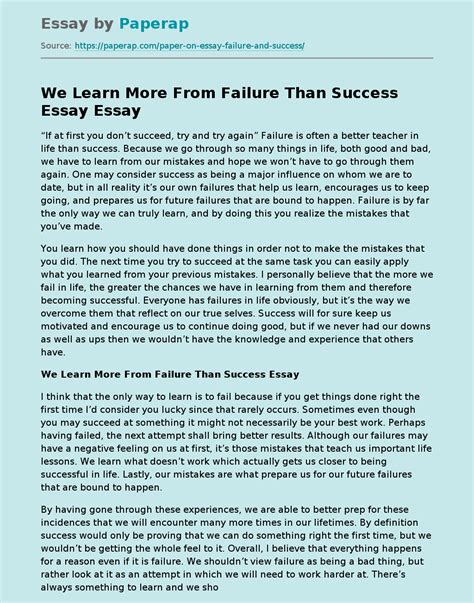 We Learn More From Failure Than Success Essay Free Essay Example