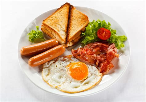 Wallpaper Dish Breakfast Fried Eggs Sausages Meat Greens White