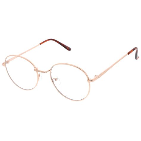 classic slim metal frame clear flat lens round eyeglasses 52mm fashion eye glasses round