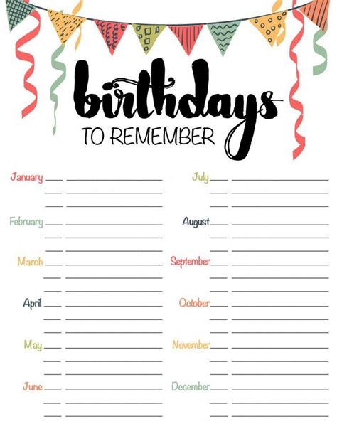 Birthday Free Printable Schedule Reminder Printable Calendar Template