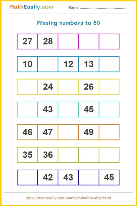 Printable Numbers 1 To 50 Worksheet