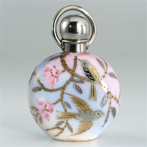 C1900 Porcelain Scent Perfume Bottle With Silver And Gold Gilt Birds