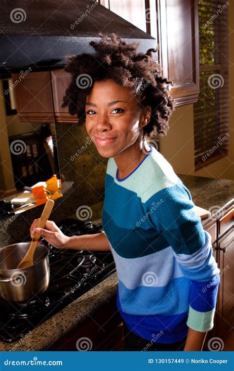 African American Woman Cooking In The Kitchen Stock Image Image Of