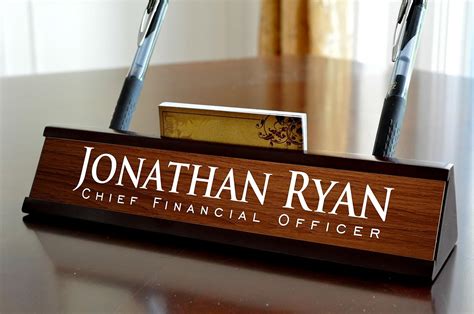 Personalized Desk Name Plate Dark Wood Finish Office Products