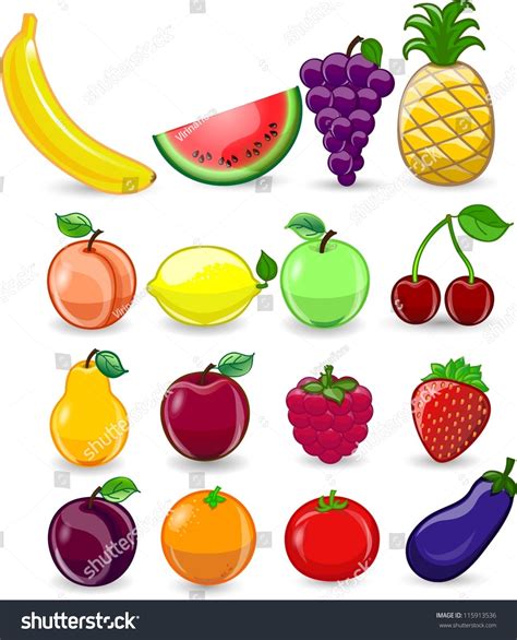 Cartoon Fruits And Vegetables Stock Vector 115913536