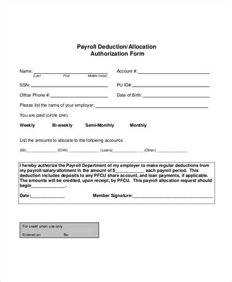 Printable Payroll Deduction Form Template Free Printable Templates