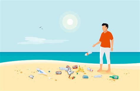 Orang Buang Sampah Ciptakan Sampah Polusi Di Pantai Pasir Laut
