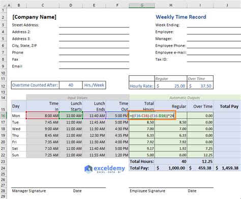 Excel Formula To Calculate Hours Worked And Overtime With Template