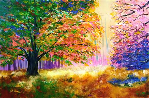 Large Canvas Forest Landscapecolorful Trees Wall Etsy Canada Large