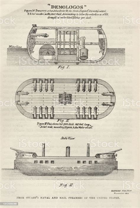 War Steamer Demologos Diagram 1814 19th Century Us Naval History Stock
