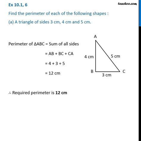 Ex 101 6 Find Perimeter A Triangle Of Sides 3 Cm 4 Cm And 5 Cm