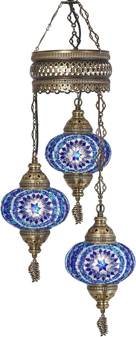 DEMMEX Turkish Moroccan Mosaic Hard Wired OR Swag Plug In Chandelier