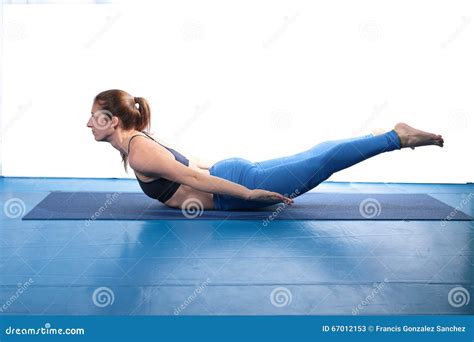 Woman Practicing Yoga On The Floor Stock Image Image Of Background