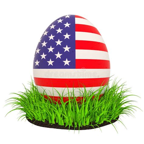 Easter Egg With Flag Of The Usa In The Green Grass 3d Rendering Stock