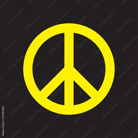Yellow Peace Symbol On Black Background Sign Of Peace For International