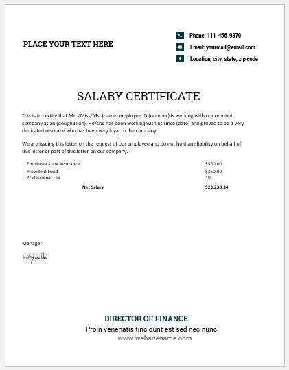 Annual Salary Certificate Templates Formal Word Templates