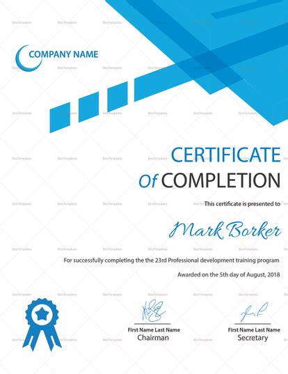 Completion Certificate Design Template In Psd Word