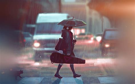 Anime Girl In Rain With Umbrella 4k Hd Anime 4k Wallpapers Images