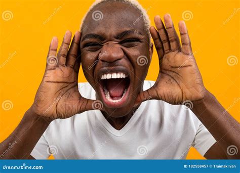 Young Black African Man Screaming Loudly Stock Image Image Of