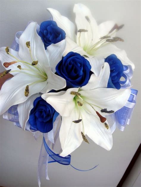 Bridesmaids Posy Wedding Bouquet Real Touch Ivory Lillies