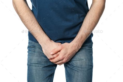 Man Holding His Groin Isolated On White Background Mens Health Stock