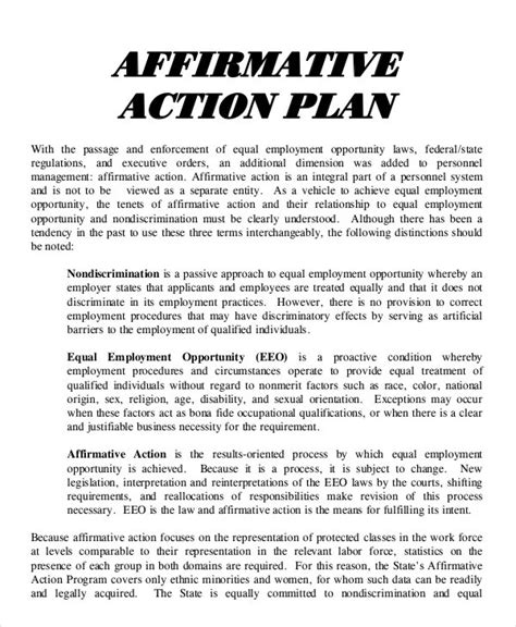Affirmative Action Plan Template Free Affirmative Action Refers To The Implementation Of