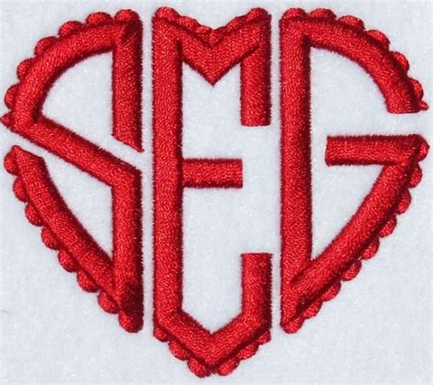 Heart Scalloped Monograms Embroidery Fonts Apex Embroidery Designs