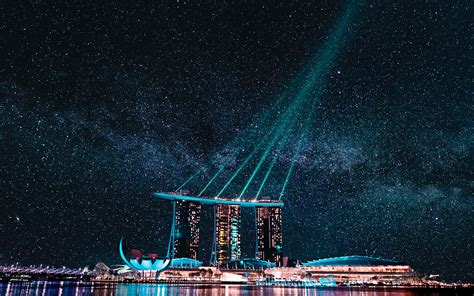 Download Wallpapers Marina Bay Sands Nightscapes Starry Sky Luxury