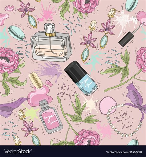 Seamless Beauty Pattern With Make Up Royalty Free Vector
