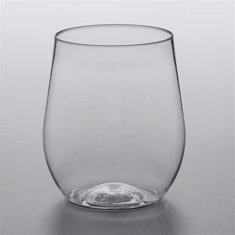 Visions 8 Oz Heavy Weight Clear Plastic Stemless Wine Glass 16 Pack