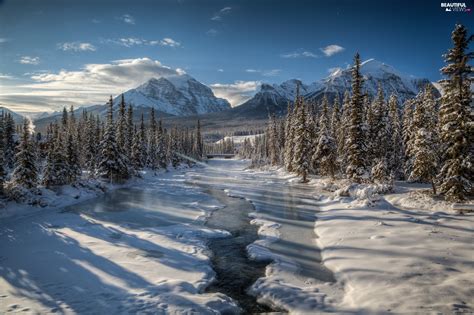 Mountains River Winter Forest Beautiful Views Wallpapers 2000x1331