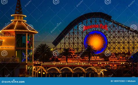 Disney California Adventure Paradise Pier Night Editorial Photography