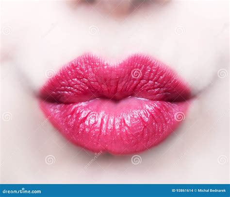 Close Up Of Beautiful Kissing Lips Of Woman Stock Photo Image Of