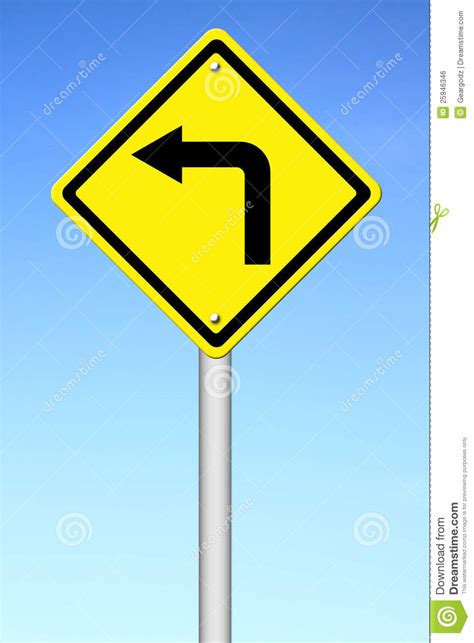 Road Sign - Left Turn Warning Stock Illustration - Illustration of ...
