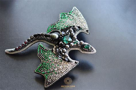 Green Dragon Brooch Dragon Pin Beaded Crystal Handmade Etsy