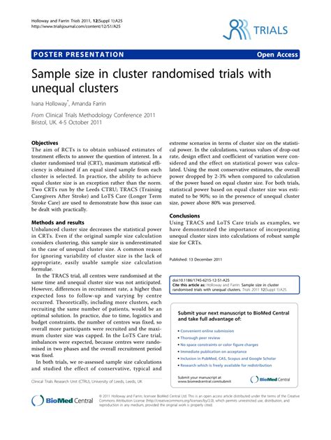 PDF Sample Size In Cluster Randomised Trials With Unequal Clusters