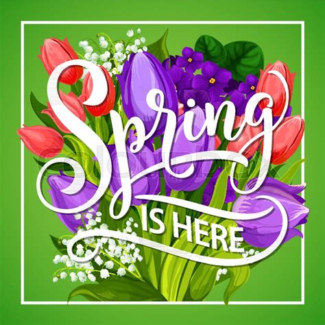 Spring Is Here Poster For Springtime Stock Vector Colourbox