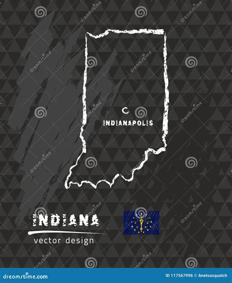 Indiana Map Vector Pen Drawing On Black Background Stock Vector