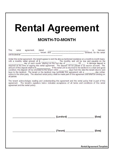 Free Printable Month To Month Rental Agreement
