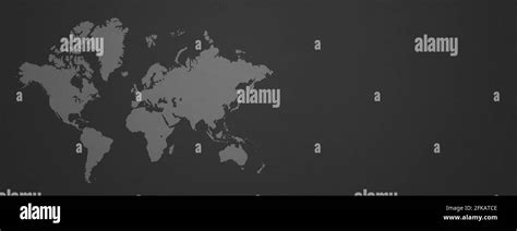 White World Map Isolated On Black Wall Background Horizontal Banner