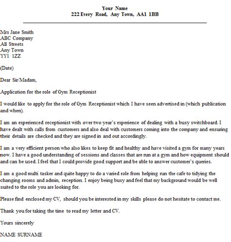 Maybe you would like to learn more about one of these? Gym Receptionist Cover Letter Example - icover.org.uk