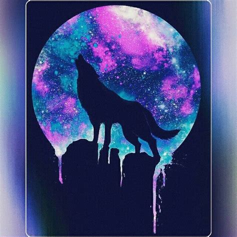 Painted Spirit Moon Wolf Painting Animal Art Galaxy Wolf