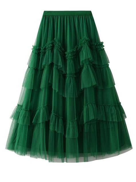 Tigena Women Tulle Long Skirt Spring Summer Fashion Tiered Mesh A