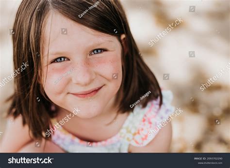 Smiling Girl Bright Blue Eyes Freckles Stock Photo 2093702290