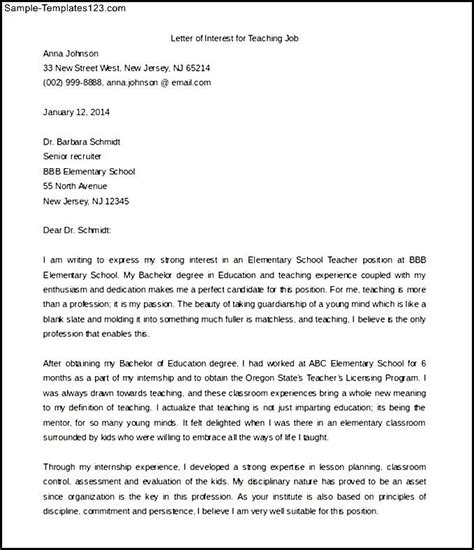 Sample Letter Of Introduction For Teacher Job