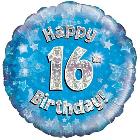 16th Birthday Blue Holographic 18″ Foil Balloon Mins Party Hire I
