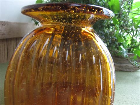 Orange Bubble Glass Vase Hand Blown Square Ribbed Vase Florist Ware
