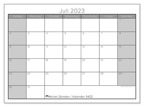 Kalender Juli 2023 Om Af Te Drukken “54zz” Michel Zbinden Sr
