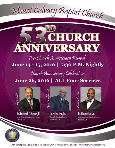 Mount Calvary Baptist Church 53rd Church Anniversary 2016 Faith In