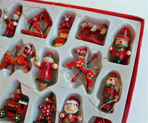 Vintage German Wooden Miniature Christmas Ornaments Set Of